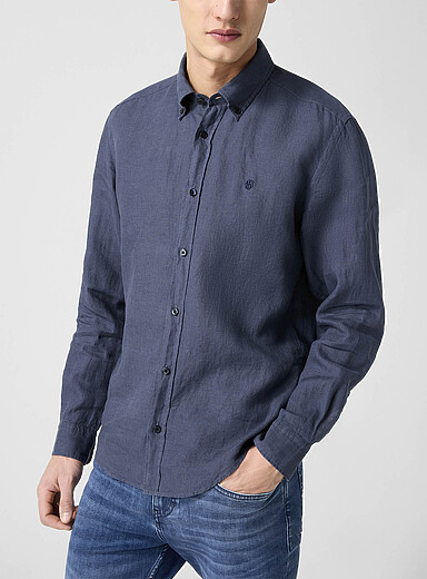 Embroidered monogram pure linen shirt