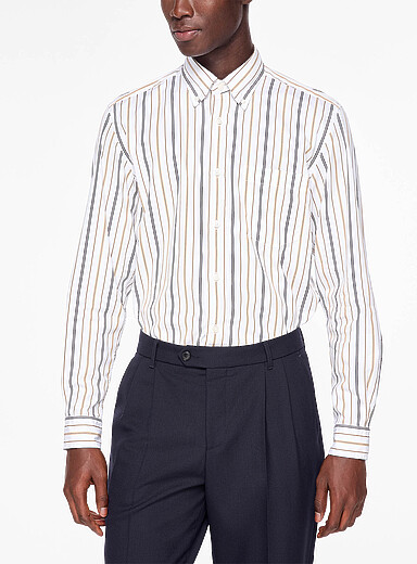 BOSS Patterned White Vertical stripes soft poplin shirt for men