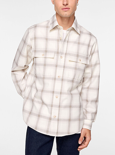 BOSS Off White Relaxed plaid shirt for men