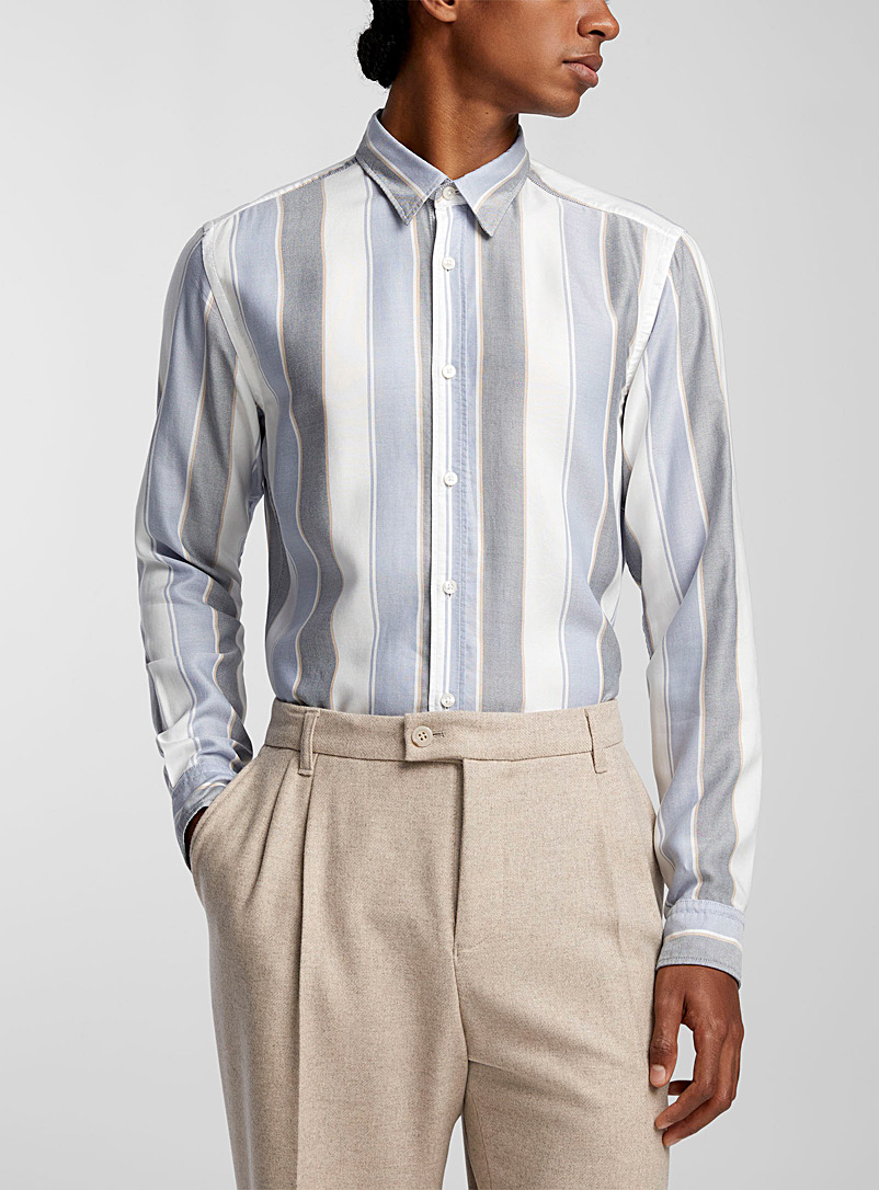 BOSS Patterned Blue Vertical stripes flowy shirt for men