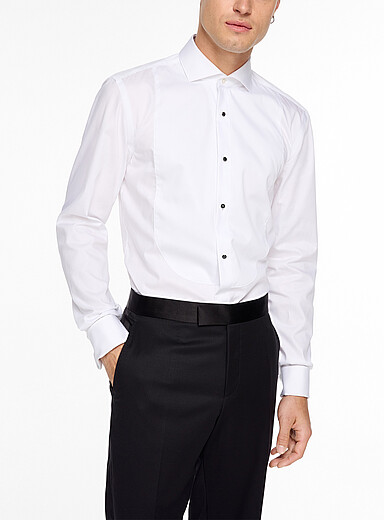 BOSS: La chemise blanche plastron textur&eacute; Blanc pour homme