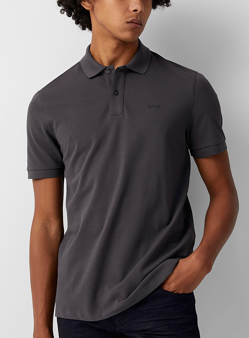 BOSS Grey Embroidered signature polo for men
