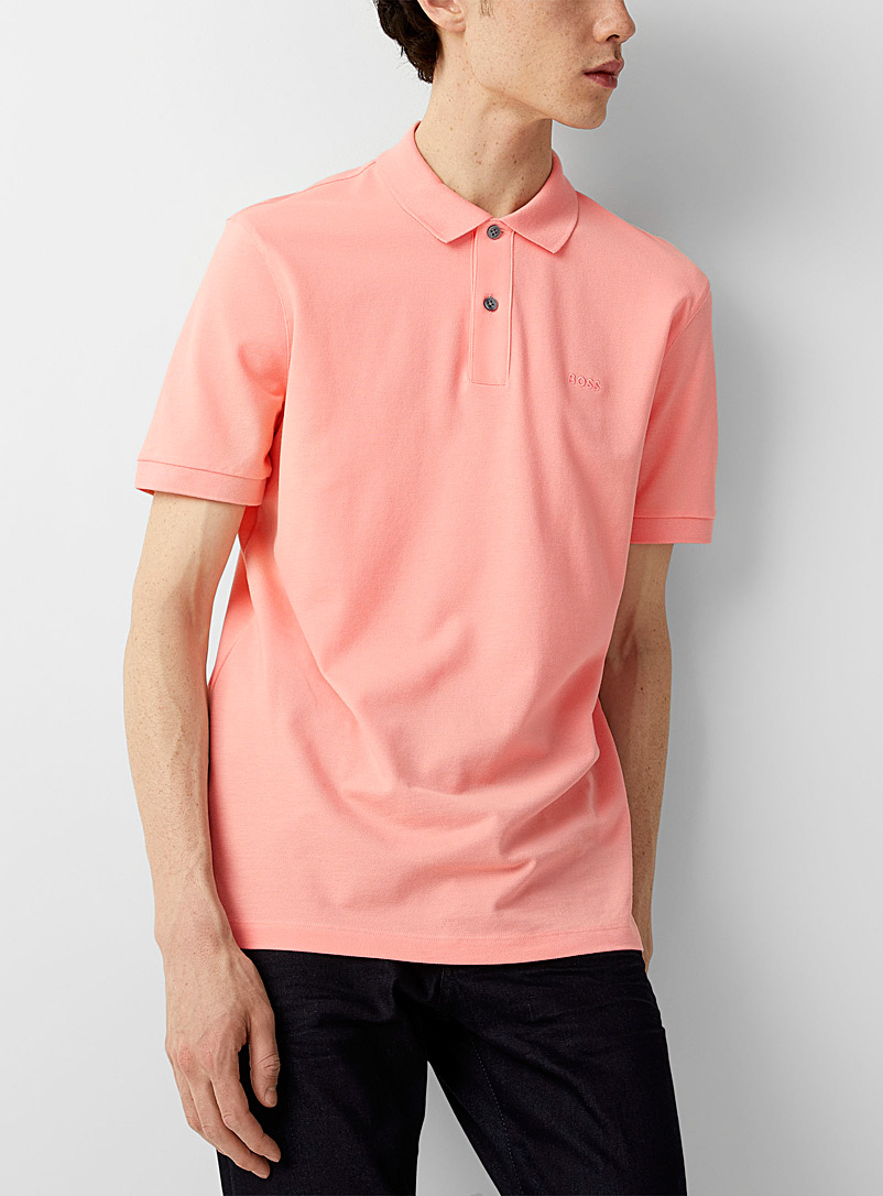 BOSS Pink Embroidered signature polo for men