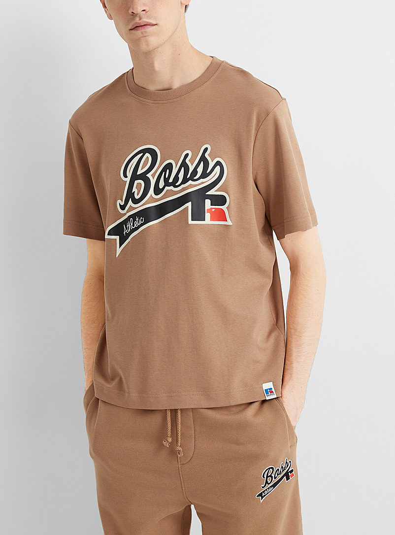 Boss x Russell Athletic Cream Beige Signature athletic T-shirt for men