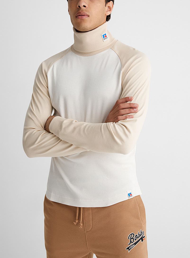 Boss x Russell Athletic White Two-Tone turtleneck T-shirt for men