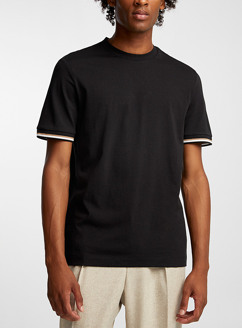 BOSS: Le t-shirt tricot accent Noir pour homme