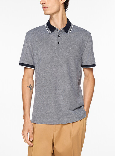 BOSS: Le polo piqu&eacute; oxford &agrave; bordures ray&eacute;es Bleu marine - Bleu nuit pour homme