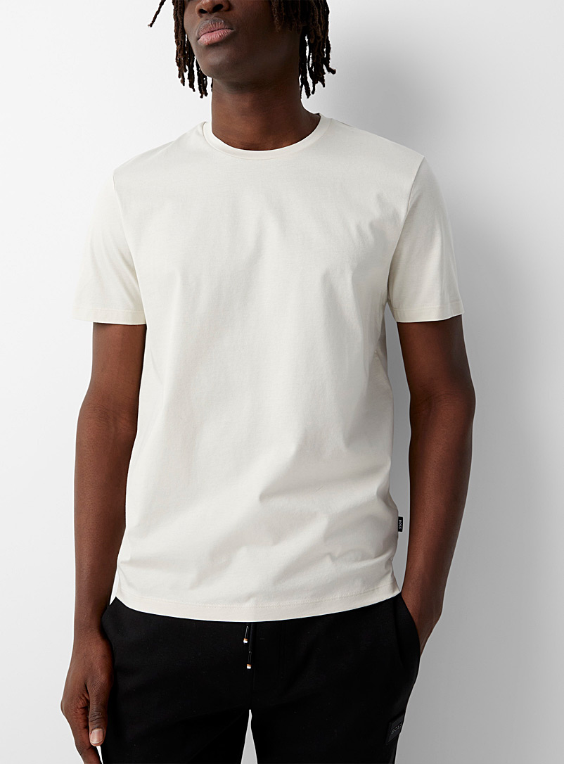 BOSS: Le t-shirt ajusté coton mercerisé Ivoire blanc os pour homme