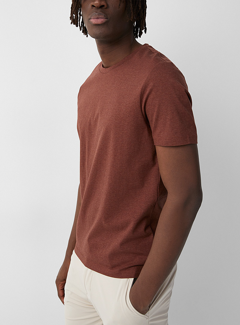 BOSS Brown Mercerized cotton fitted T-shirt for men