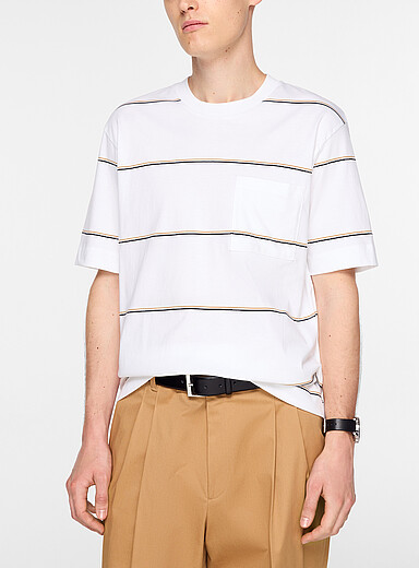 BOSS Patterned White Pocket striped T-shirt for men