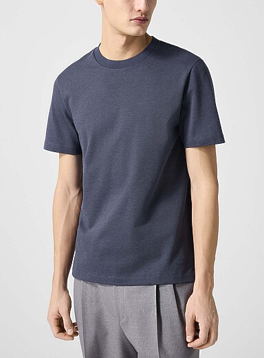 BOSS: Le t-shirt jacquard micromotif col contraste Bleu marine - Bleu nuit pour homme