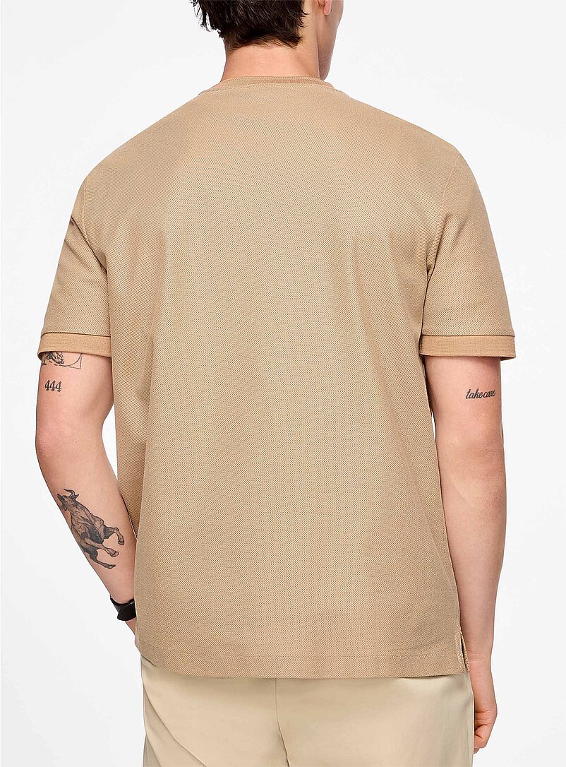BOSS: Le t-shirt coton merceris&eacute; piqu&eacute; bords contraste Ivoire - Beige cr&egrave;me pour homme
