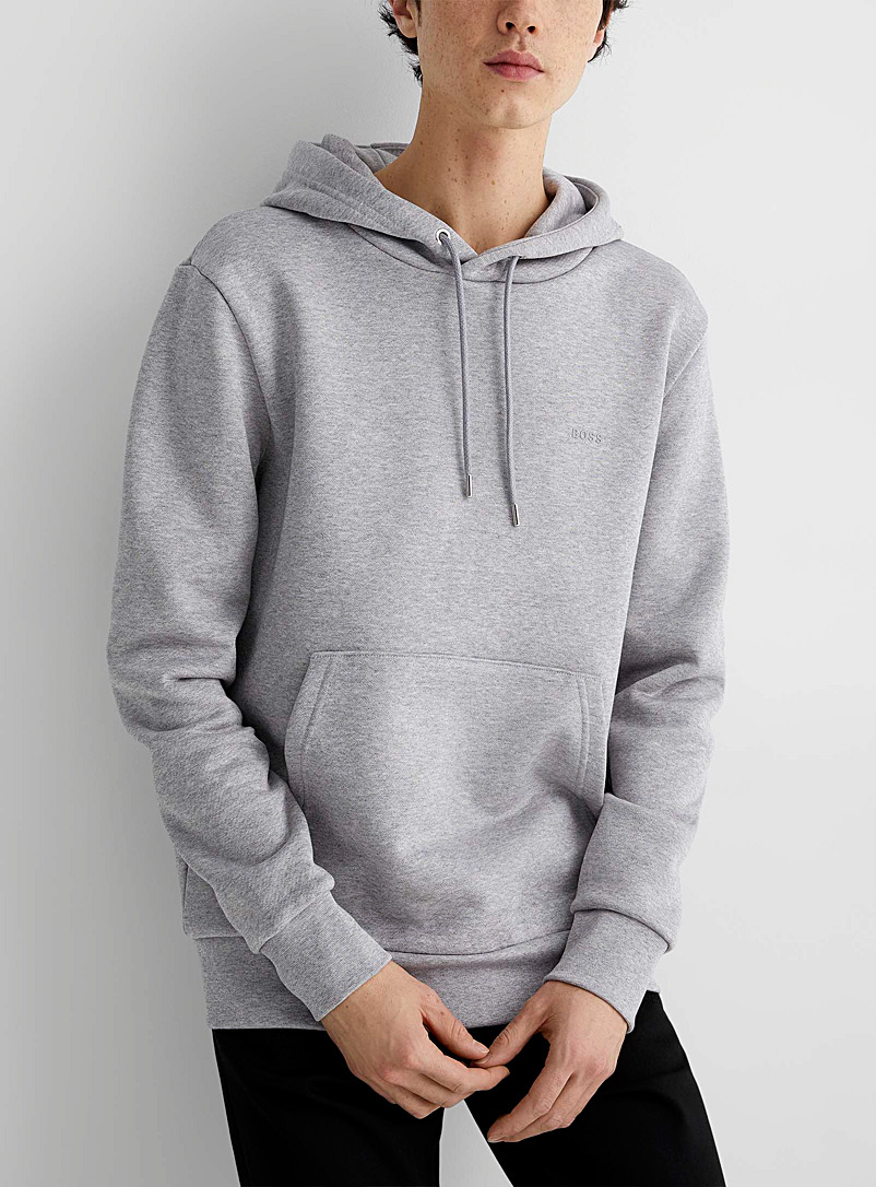 BOSS Grey Heathered hoodie with tonal logo for men