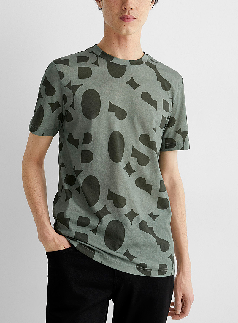 BOSS: Le t-shirt signature décomposée Vert foncé-mousse-olive pour homme