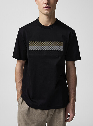 BOSS Black Signature stripe mercerized cotton T-shirt for men