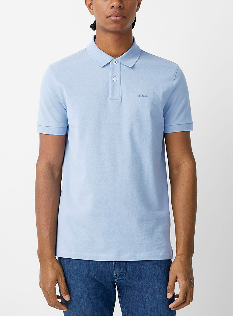 BOSS Baby Blue Embroidered signature polo for men