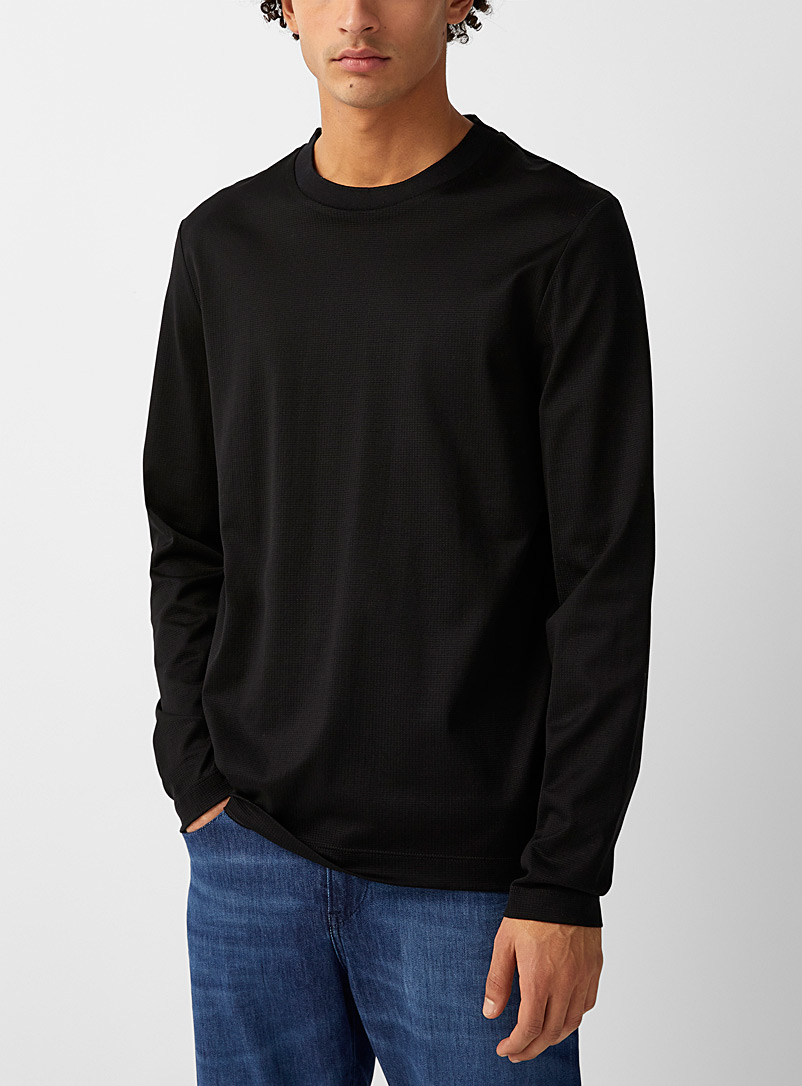 BOSS: Le t-shirt manches longues texture quadrillée Noir pour homme