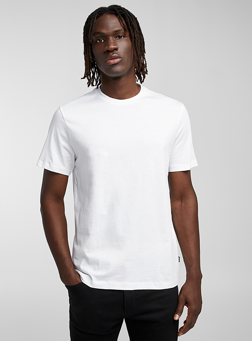 BOSS White Tone-on-tone signature plain T-shirt for men