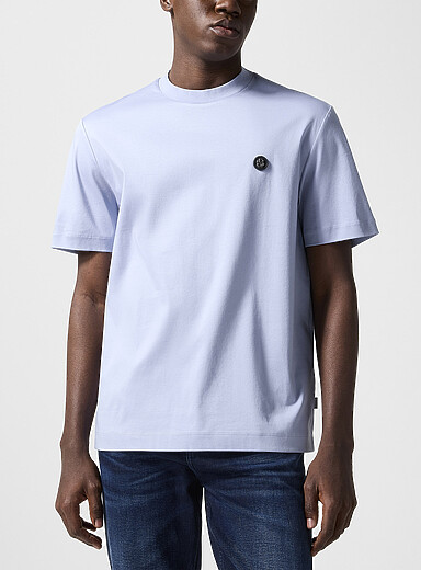 BOSS Baby Blue Metallic monogram cotton T-shirt for men