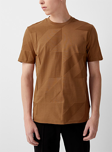 BOSS Cream Beige Jacquard houndstooth pattern T-shirt for men