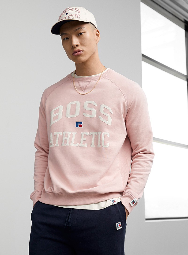 Boss x Russell Athletic Pink Ribbed-side logo sweatshirt for men
