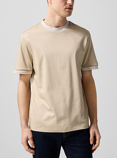 BOSS Honey/Camel Accent trim mercerized cotton T-shirt for men