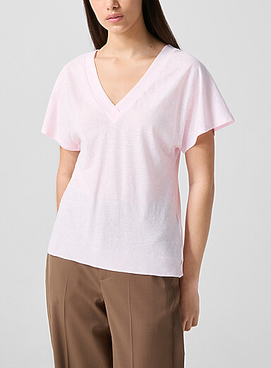 BOSS Dusky Pink Ecleiva touch of linen jersey T-shirt for women