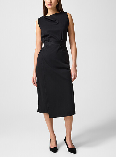 BOSS: La robe col asym&eacute;trique pur coton Noir pour femme