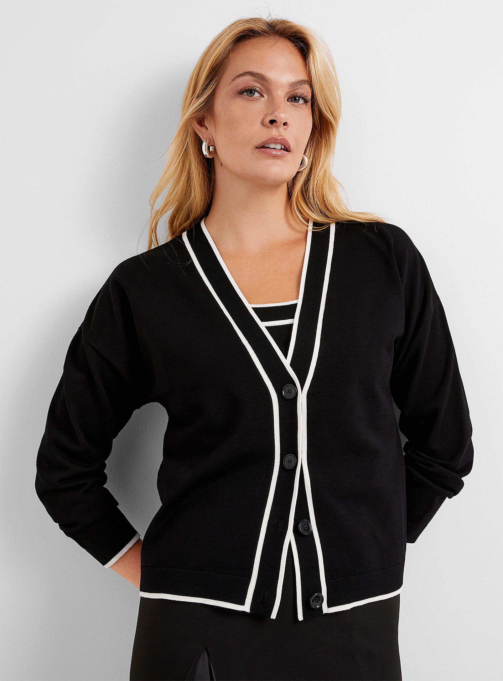 BOSS - Women's Flodina contrast trim structured Cardigan Sweater