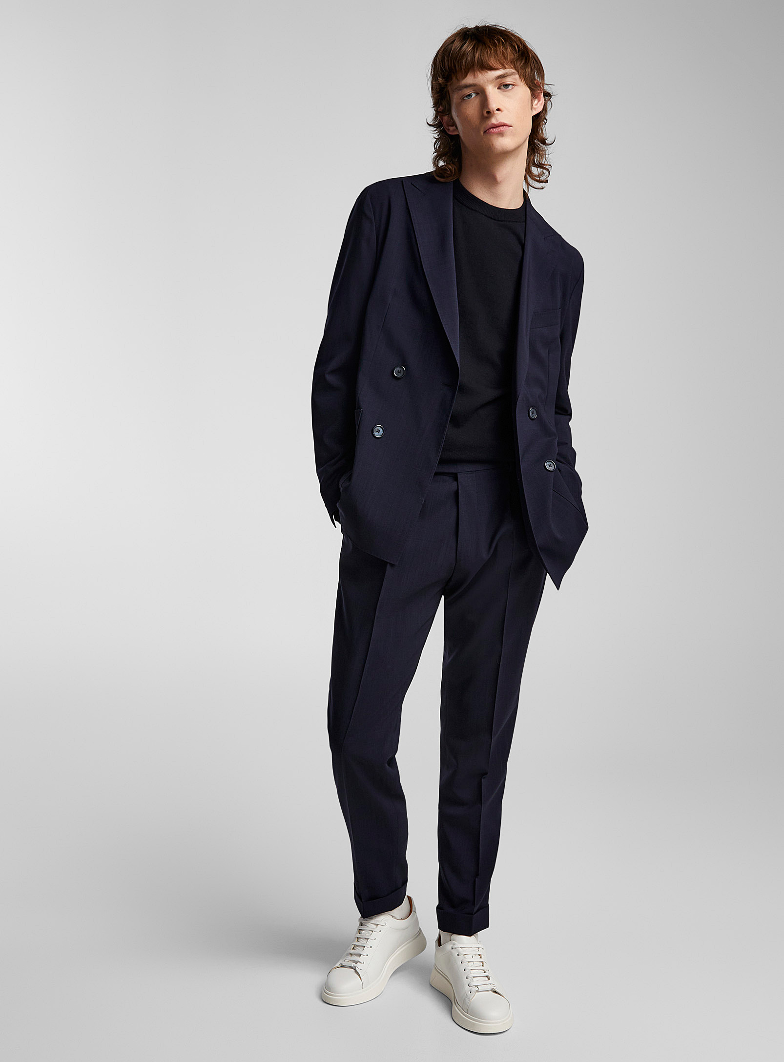 Shop Hugo Boss Navy Double-breasted Suit In Dark Blue