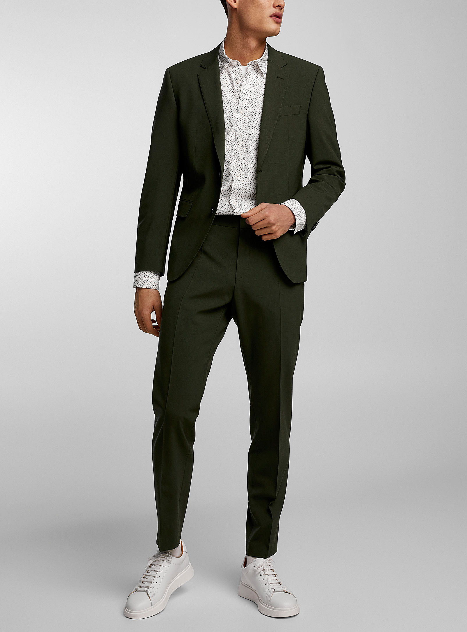 Hugo Boss Wrinkle-resistant Stretch Wool Suit In Mossy Green