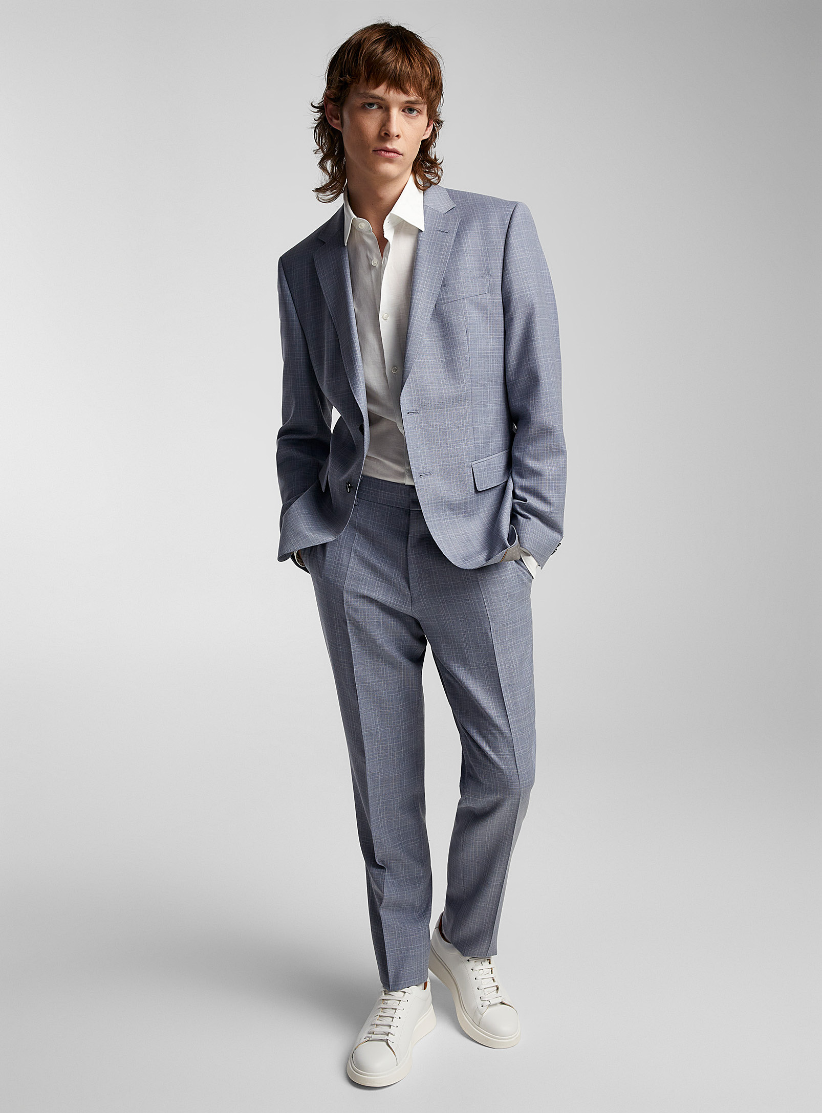 BOSS - Men's Textured checkers light blue suit