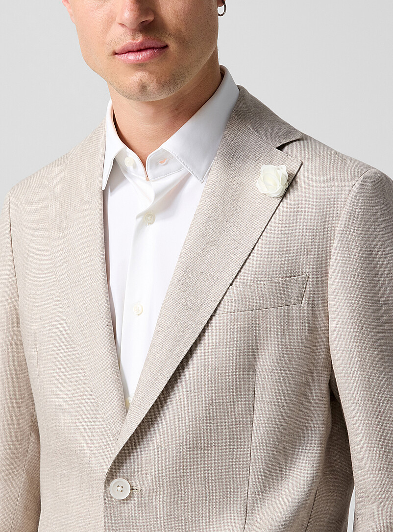 Fitted linen-blend suit jacket with flower pin product image 2