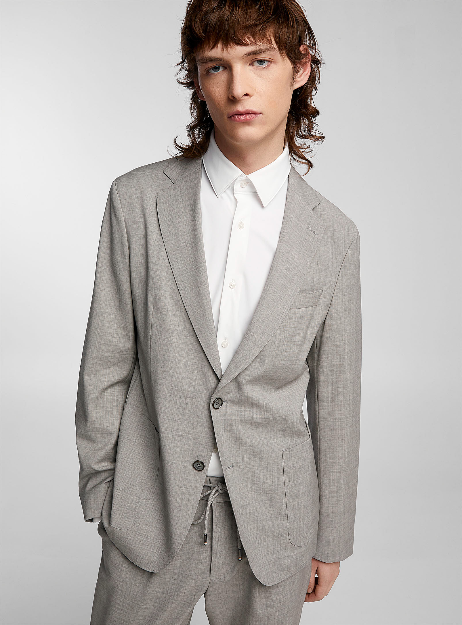 Hugo Boss Stone-coloured Chambray Jacket In Silver