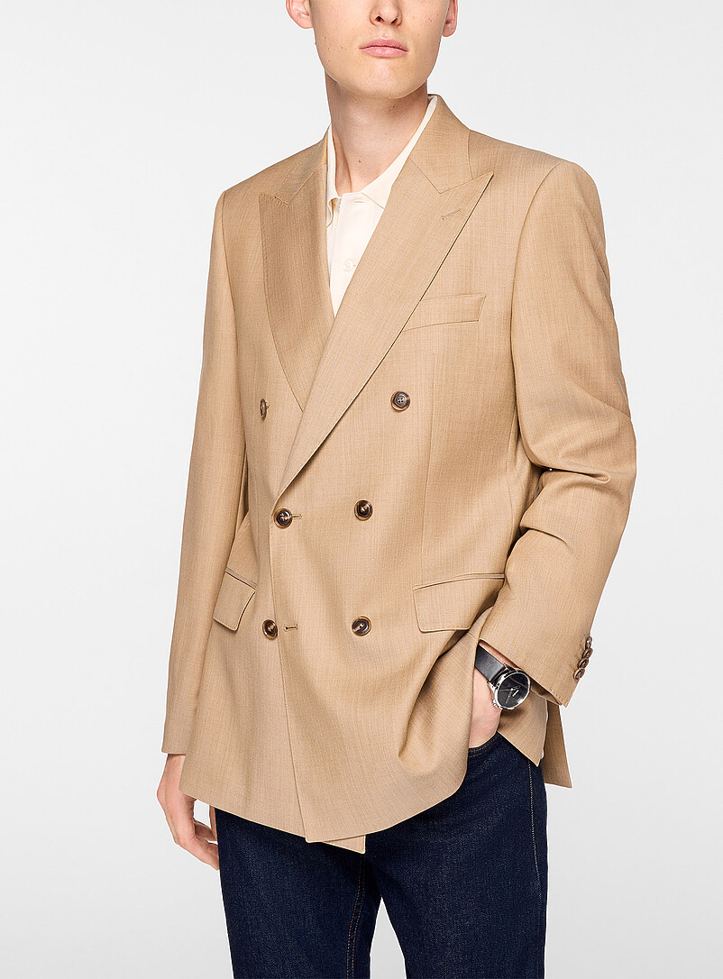 Virgin Wool Twill Double-Breasted Blazer