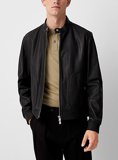 Ribbed cuffs leather jacket