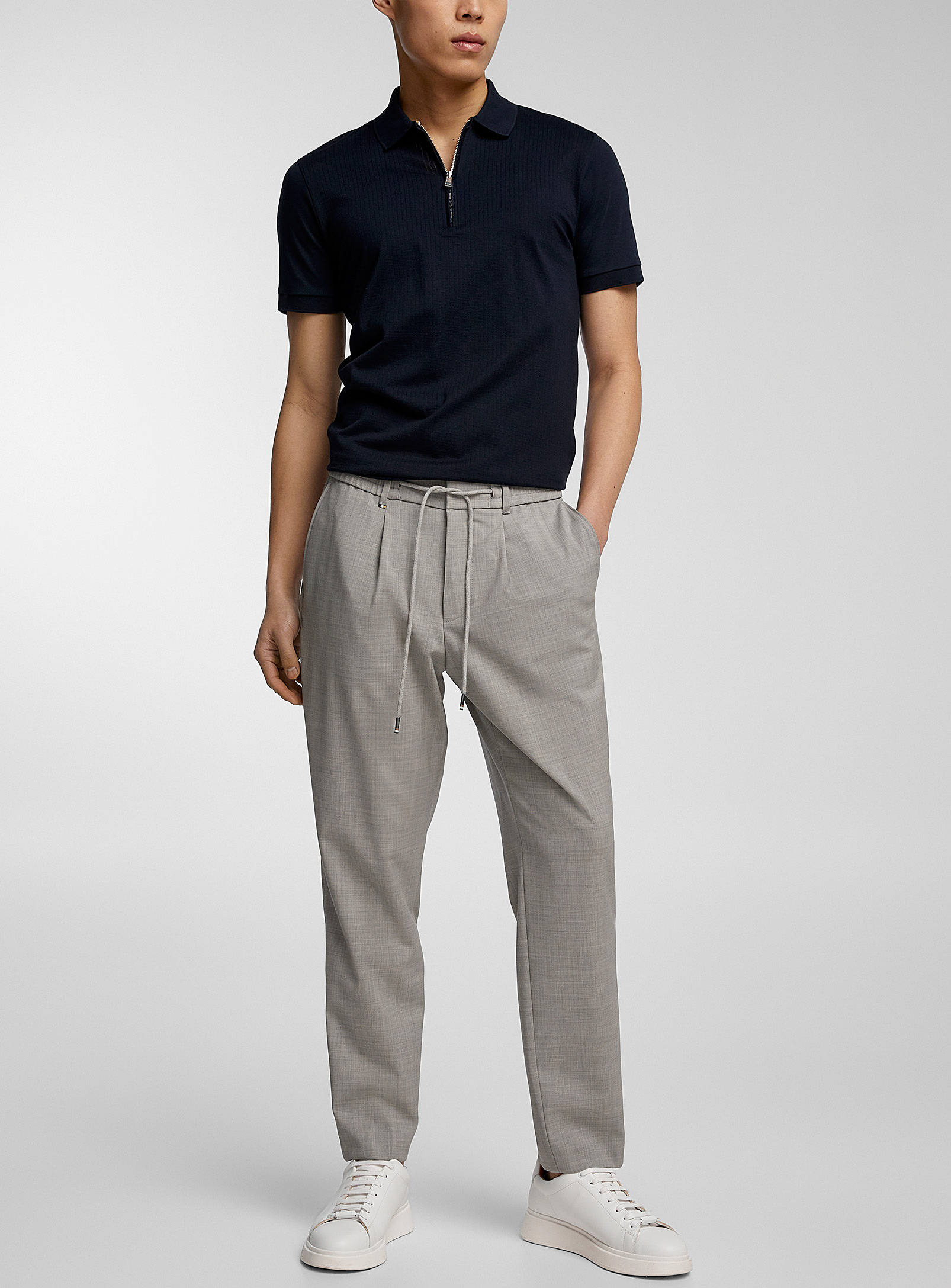 BOSS - Men's Elastic-waist light grey pant