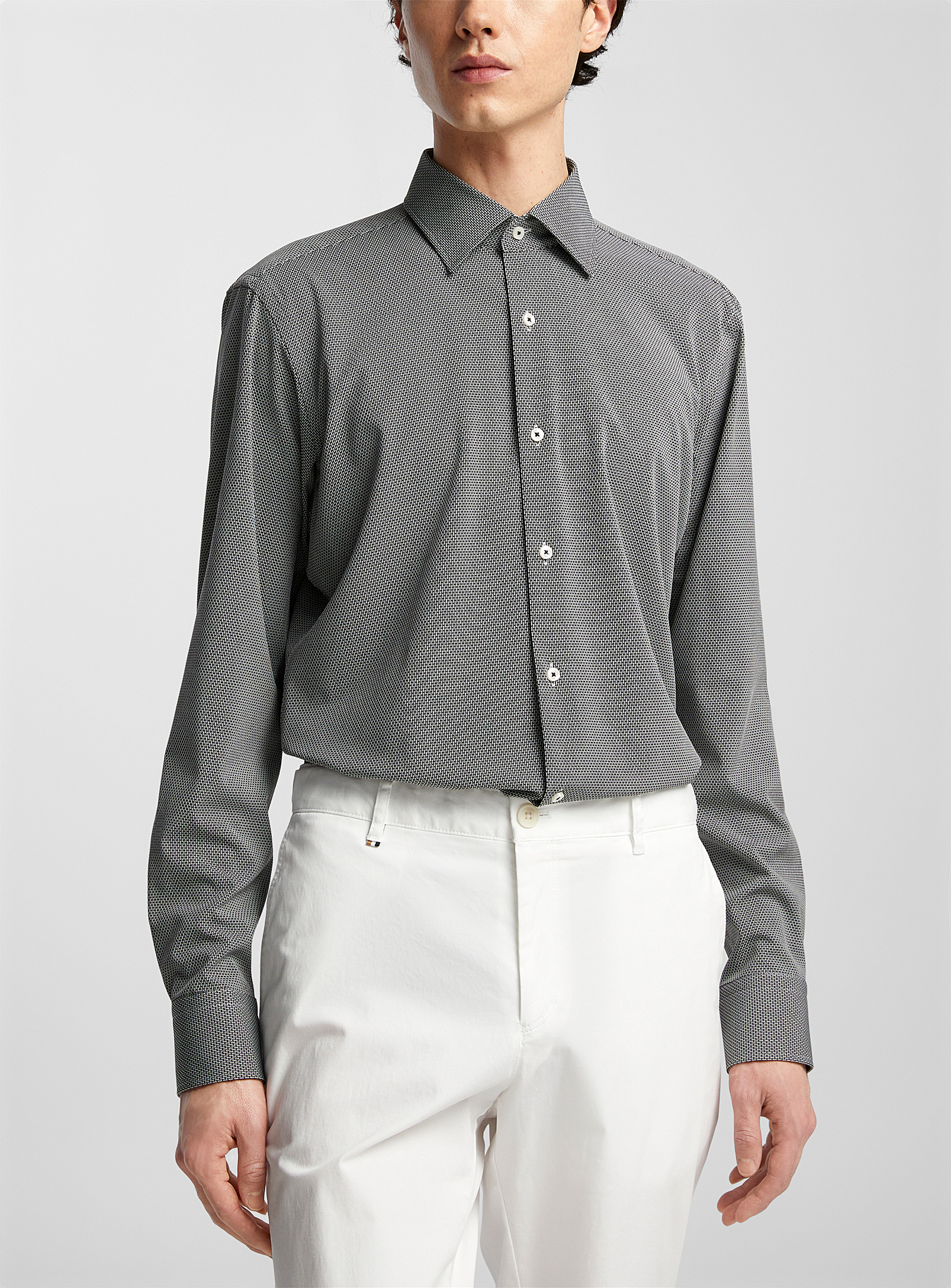 Hugo Boss Mini-pattern Flowy Shirt In Black