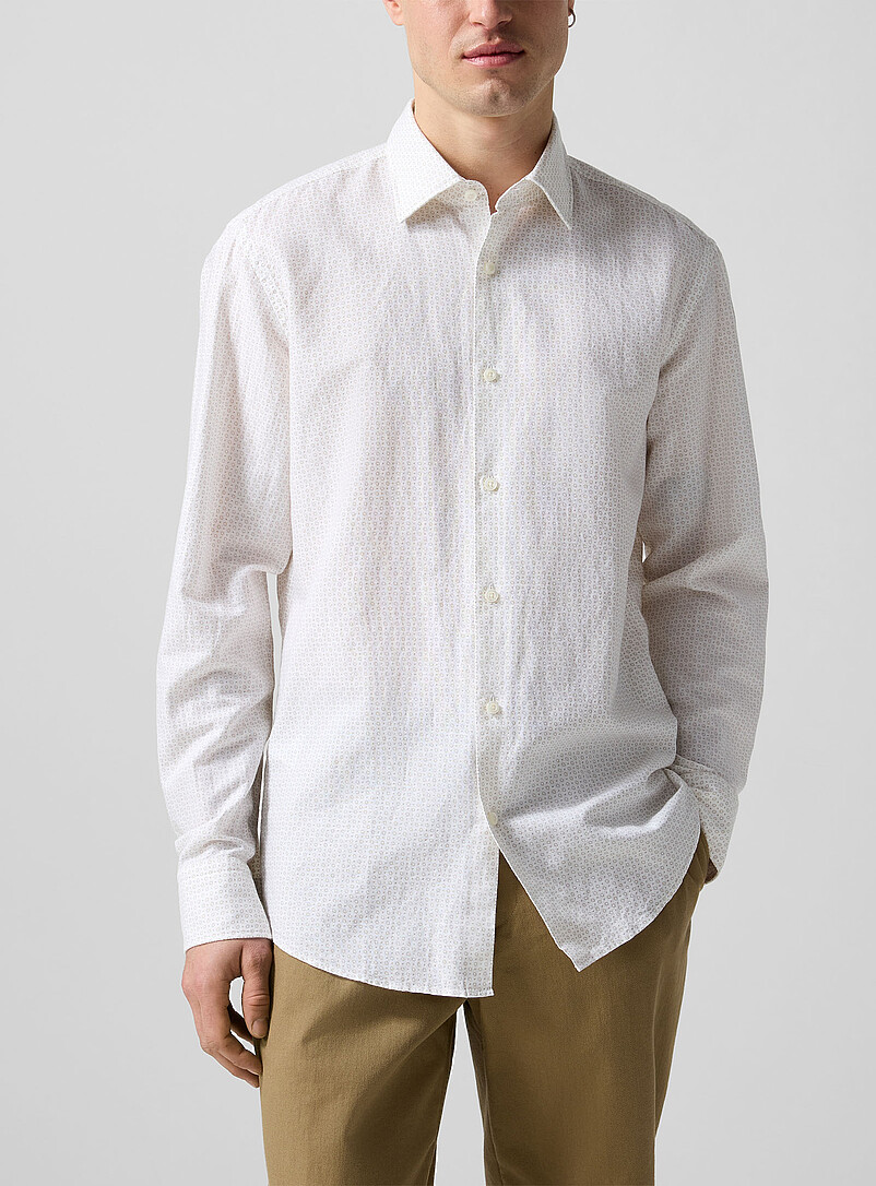 Linen-Cotton Microprint Shirt