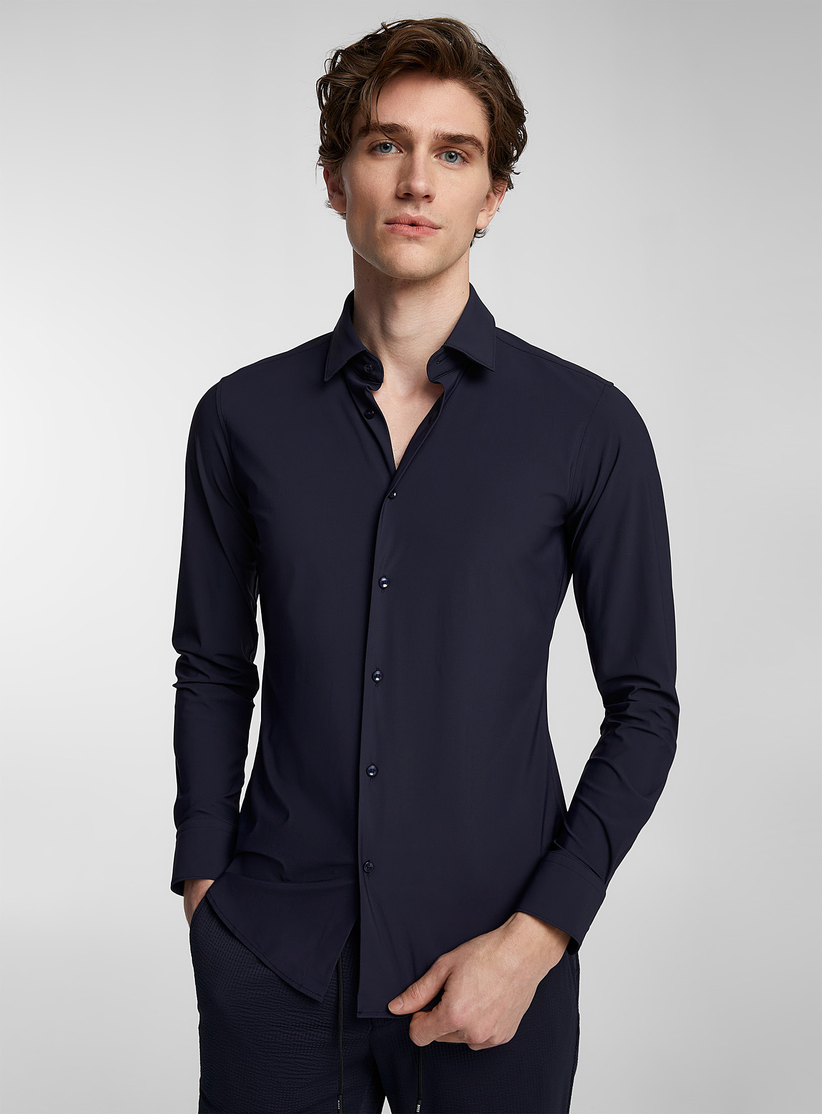 Hugo Boss Slim-fit Shirt In Performance-stretch Fabric In Black