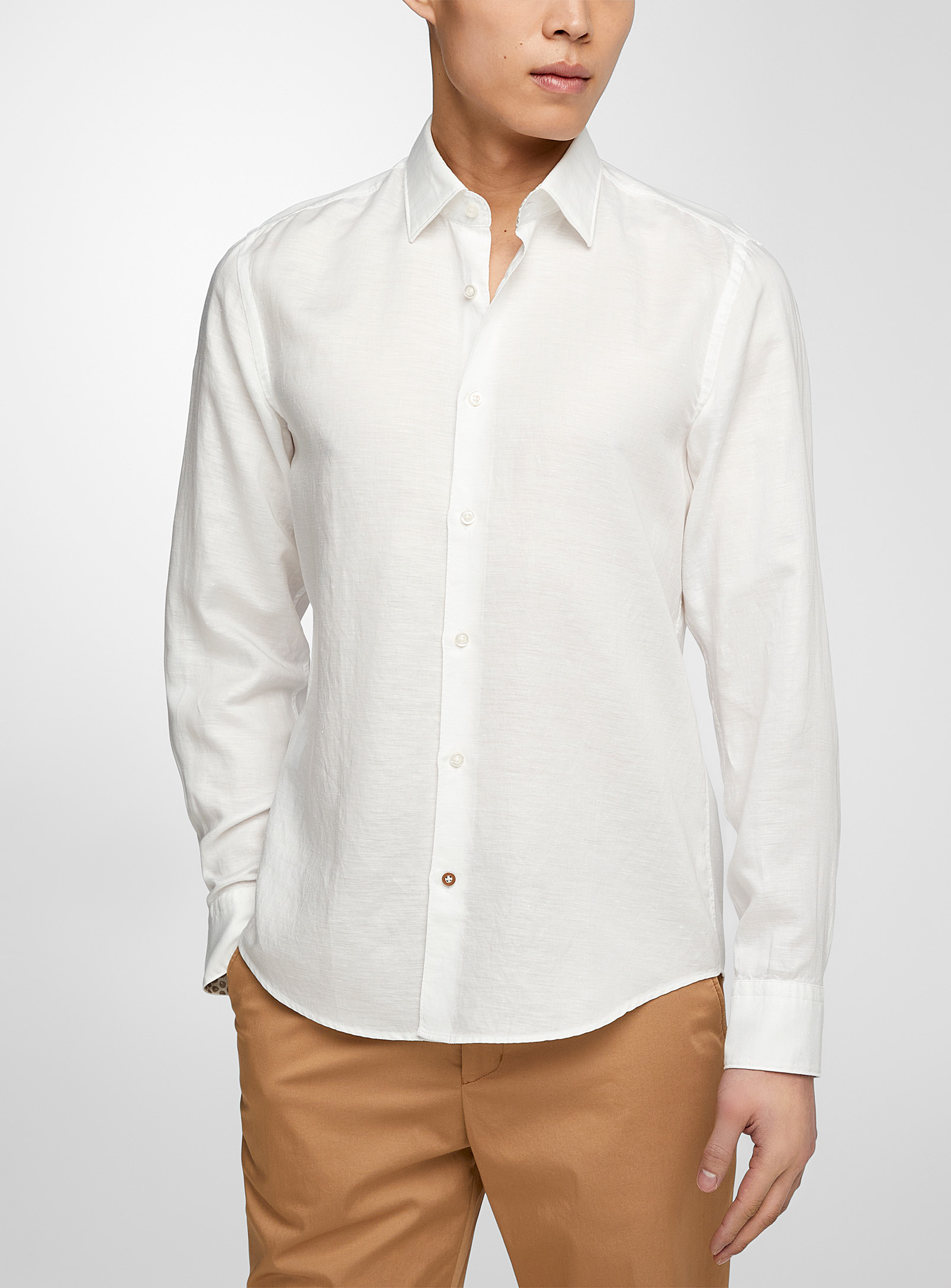 BOSS - Men's White linen blend shirt