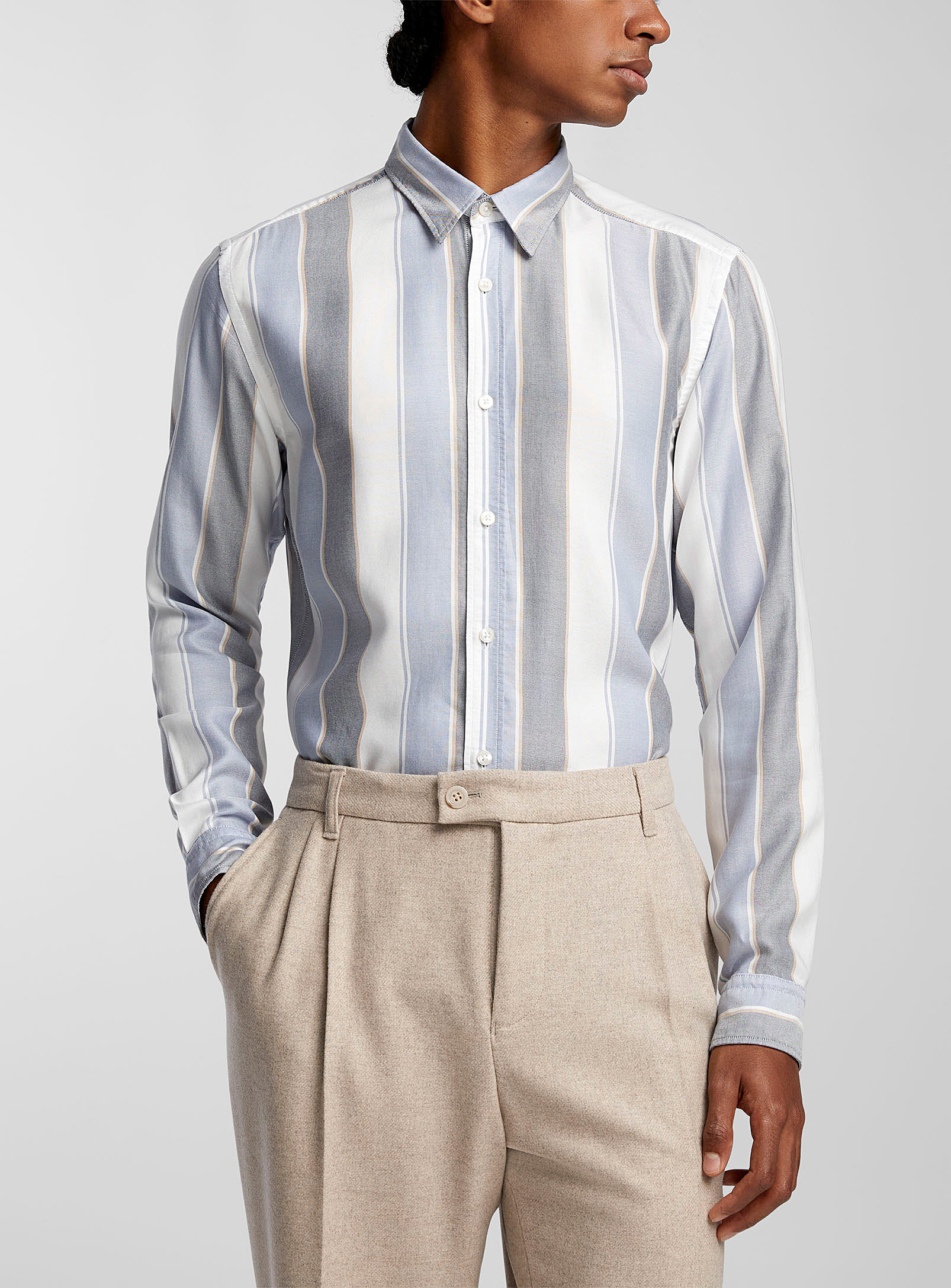 Hugo Boss Vertical Stripes Flowy Shirt In Patterned Blue