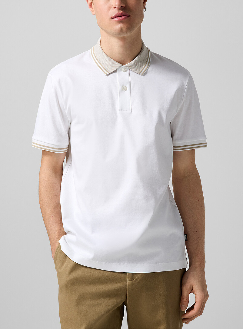 Striped Collar Mercerized Cotton Polo Shirt