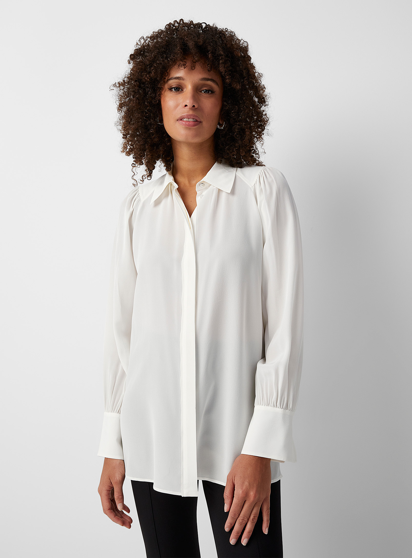 BOSS - Women's Beatana ruched sleeves pure silk blouse