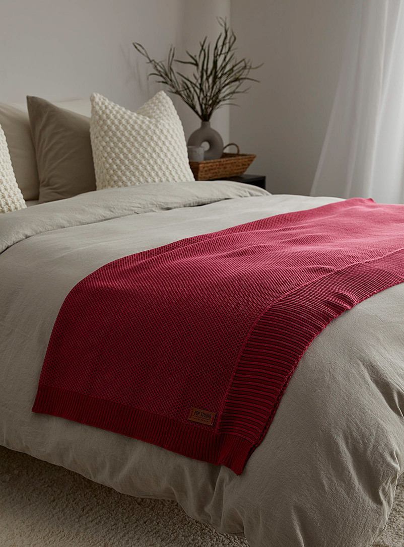Simons Maison: Le jeté tricot rouge framboise 130 x 170 cm Rose moyen
