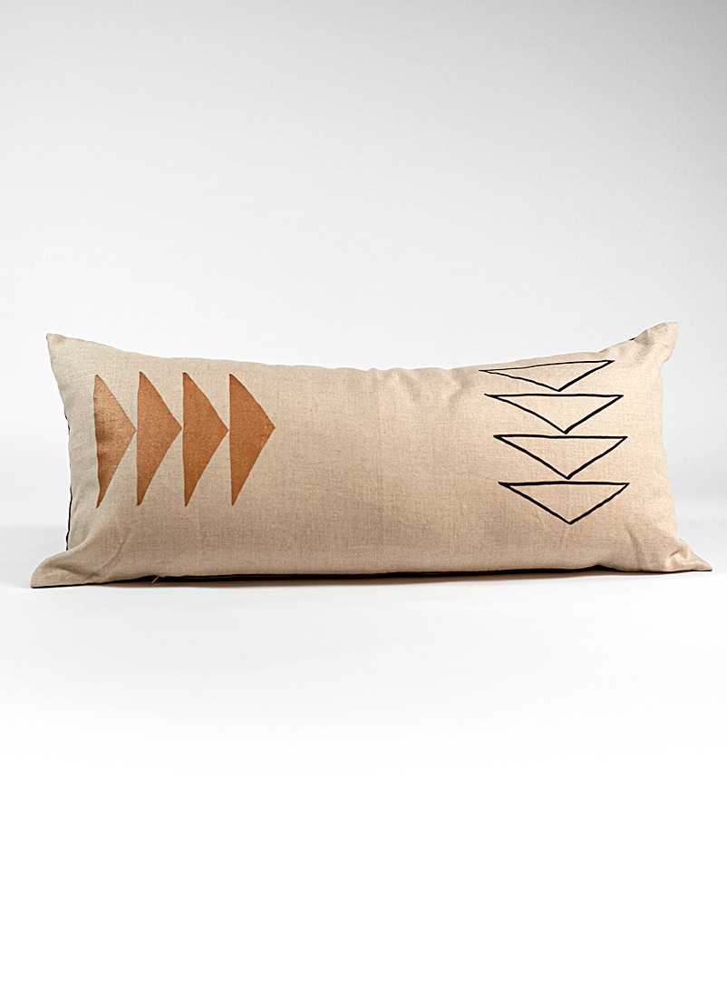 Indigo Arrows Ecru/Linen Ishkoday lumbar cushion 38 x 89 cm