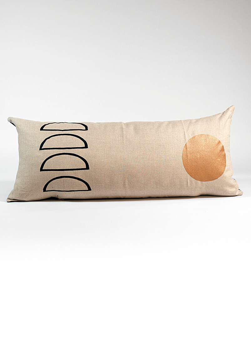 Indigo Arrows Ecru/Linen Dibiki-Giizis pure linen lumbar cushion 38 x 86.5 cm
