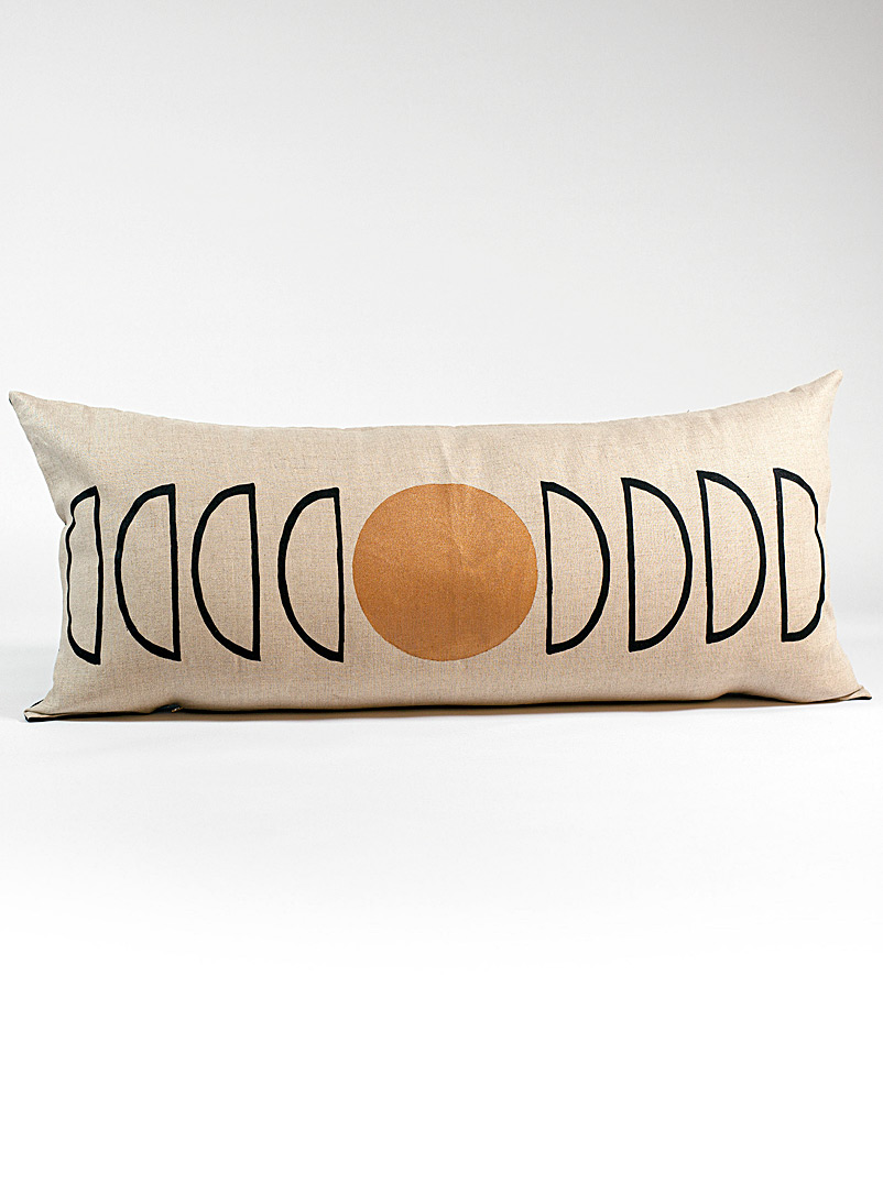 Indigo Arrows Ecru/Linen Copper moon pure linen lumbar cushion 38 x 86.5 cm
