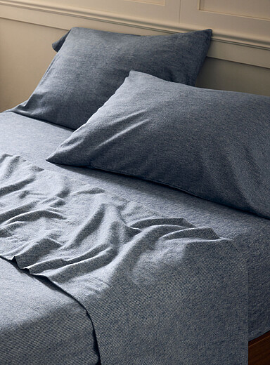 Simons Maison Patterned Blue Blue stripes deluxe flannel sheet <b>Imported exclusively from Germany</b> Fits mattresses up to 15 in