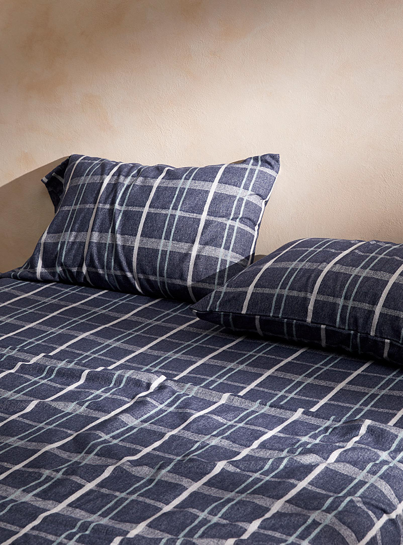 Simons Maison Slate Blue Midnight blue checkered flannel sheet Fits mattresses up to 15 in